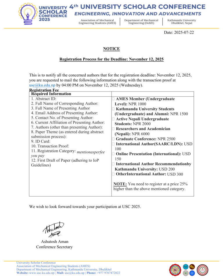 Registration Process for the Deadline: November 12,2025
